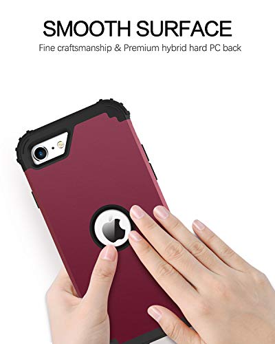 BENTOBEN for iPhone SE 2022 Case and iPhone SE 2020 Phone Case, Heavy Duty 3 in 1 Full Body Rugged Shockproof Hybrid Hard PC Soft Rubber Bumper Protective Girls Women Boy Men Cover, Wine Red/Burgundy - color: Black/Wine Red