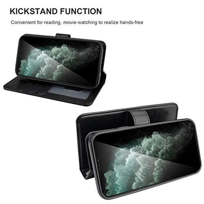Bocasal Detachable Wallet Case Card Holder for iPhone 11, Black | Kickstand Card Slots Holder PU Leather Magnetic Shockproof Wrist Strap Removable Flip Protective Cover 6.1 inch - color: Black