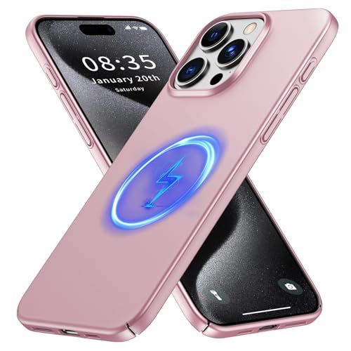 GRECAZO Magnetic Ultra Thin Frosted Designed for iPhone 15 Pro Max Phone Case 6.7 inch(2023) Slim Minimalist Lightweight Matte Hard PC Compatible with Magsafe Cover Protective Bumper Case-Dawn Pink - color: Dawn Pink, size: iPhone 15 Pro Max