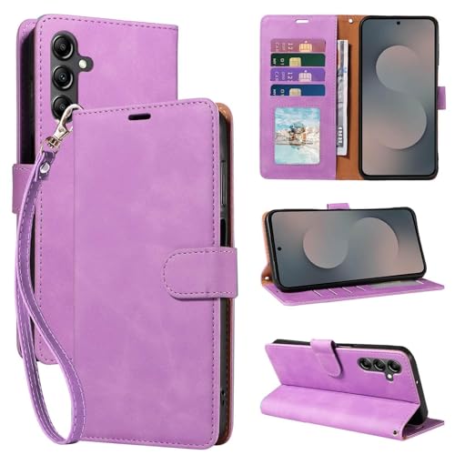 RFID Blocking for Samsung Galaxy S25 FE Case Wallet (Purple) | 4 Card Slots, Soft PU Leather, TPU Inner Shell, Wrist Strap, Stand, Magnetic Folio Flip Cover, Shockproof Protective - color: Purple