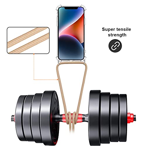 for iPhone 14 Crossbody Case Clear Wearable Adjustiable Shoulder Neck Lanyard Strap Cover Women Girls Soft Slim Protective Hanging Phone Mobile Case for iPhone 14 - Beige - size: for iPhone 14