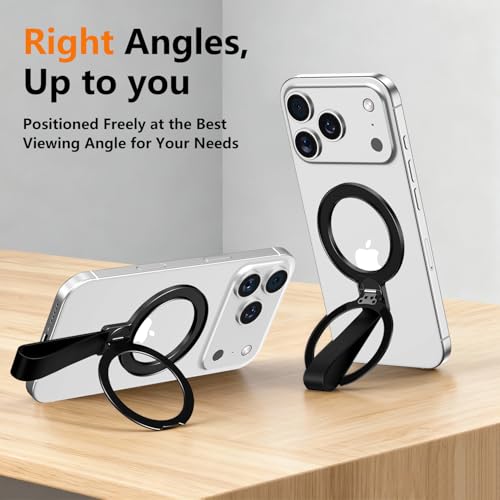 Dual-Side Magnetic Ring Holder with Silicone Strap,for MagSafe Magnet, 360 Rotation Adjustable Kickstand for iPhone 17/16/15/14/13/12 Air/Pro/Pro Max, Pixel 10,Galaxy S25 S24 (H-01 Black) - color: Black-01