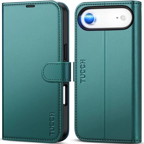 TUCCH Case Wallet for iPhone Air (6.5"), RFID Blocking Folio, Bluish Green | 4 Card Holders, Kickstand, PU Leather, Magnetic Closure, Shockproof TPU Shell, Protective Flip Cover - color: Bluish Green