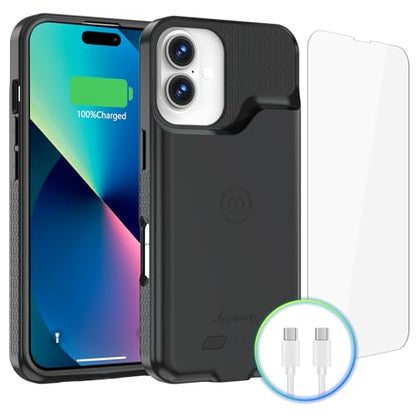 Alpatronix Battery Case for iPhone 16 Plus, 15W Fast Wireless Charging Case, Portable Strong Slim Protective Extended Rechargeable Charger Case, Support CarPlay Compatible with iPhone 16 Plus (Black) - size: Apple iPhone 16 Plus (6.7 inch)