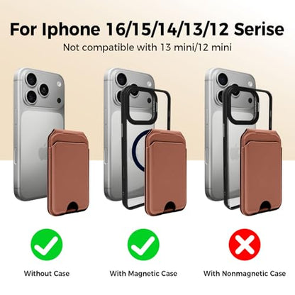COALAGOON for MagSafe Wallet with Mirror,4 Card Holder RFID Blocking Stand - color: Brown