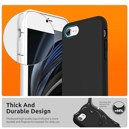SURPHY Designed for iPhone SE Case, iPhone 8 Case, iPhone 7 Case, Liquid Silicone Phone Case for iPhone se 3rd 2nd SE 2022 SE 2020, Black - color: Black