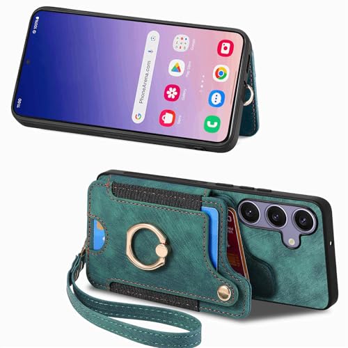 for Samsung Galaxy S25 FE Case Wallet with Card Slots Green | PU Leather Flip Folio Cover,RFID Blocking Ring Holder,Kickstand,Wrist Strap,Shockproof,Magnetic Protective,Women Men Girls - color: Green, size: Galaxy S25 FE 6.7 Inch