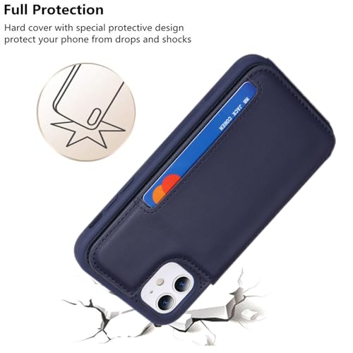 iCoverCase Compatible with iPhone 11 Case with Card Holder, Wallet Phone Case for Women Men RFID Blocking PU Leather Protective Case 6.1 Inch (Dark Blue) - color: Dark Blue