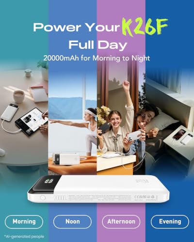 Orfeika 20000mAh Power Bank, Portable Charger with 4 Built-in Cables - color: White