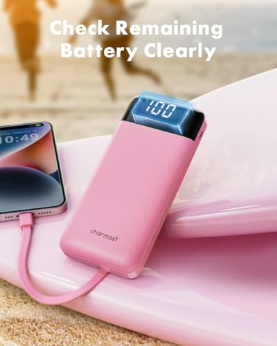 charmast Portable Charger with Built-in Cables X 4, Portable Phone Charger - color: Pink