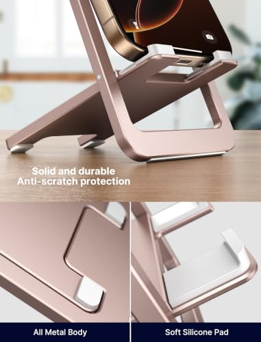 JSAUX Fold-Flat Cell Phone Stand, Adjustable Desk Holder-Pink - color: Pink, size: 1-PACK
