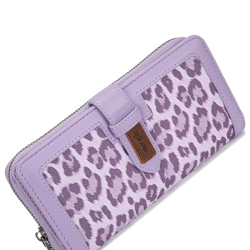 X Wrangler Women's Wallets Bifold Wristlet Wallets for Women Large Capacity Credit Card Wallet with ID Window - color: Leopard Purple