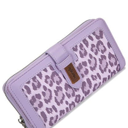 X Wrangler Women's Wallets Bifold Wristlet Wallets for Women Large Capacity Credit Card Wallet with ID Window - color: Leopard Purple