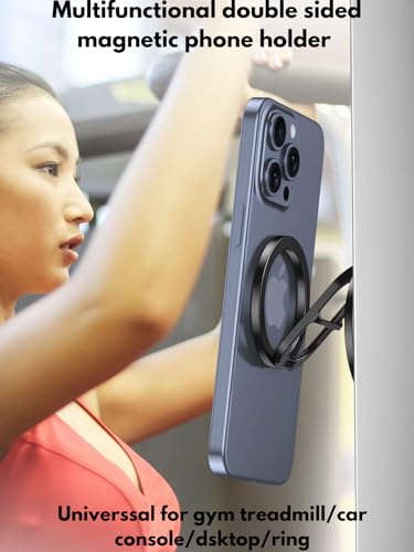 Gym Magnetic Phone Holder - Black-Gray, Dual Magnet, Strong Grip, 360° Rotation, Attach to Metal Surfaces, Compatible with iPhone 16/15/14/13/12, Samsung, MagSafe Case & All Smartphones - color: Black-Grey