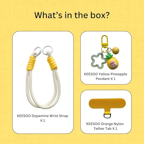 Dopamine Vibes Universal Wrist Strap - Korean-Style Short Phone Lanyard with Cute Yellow Pineapple Charm, 7mm Rope, Trendy Anti-Theft Tether for Girls, Includes Pendant & Nylon Phone Tab - color: 08 Dopamine Yellow Pineapple