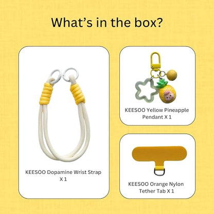 Dopamine Vibes Universal Wrist Strap - Korean-Style Short Phone Lanyard with Cute Yellow Pineapple Charm, 7mm Rope, Trendy Anti-Theft Tether for Girls, Includes Pendant & Nylon Phone Tab - color: 08 Dopamine Yellow Pineapple