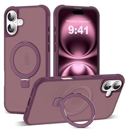SKYLMW Compatible with iPhone 16 Plus Case with Stand,Wine Red | iPhone 16 Plus Phone Case 6.7",Magnetic Ring Stand,Compatible with MagSafe,Military-Grade Plustection,Great Grip Feeling - color: Wine Red, size: Iphone 16 Plus
