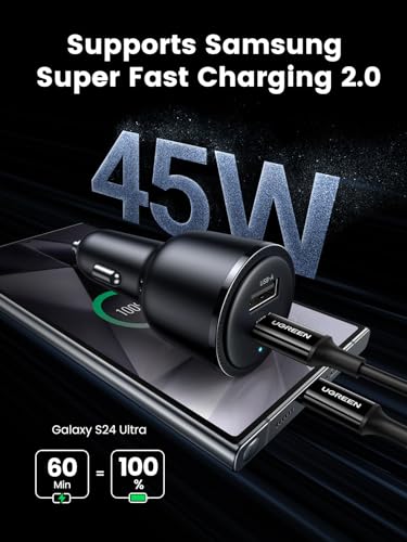 UGREEN 63W 2-Port USB C Car Charger, Type C Cigarette Lighter Adapter
