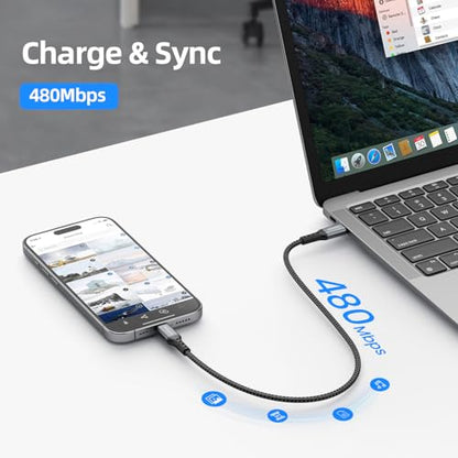 USB C to USB C Cable 1ft 4Pack, 12 Inch Nylon Braided 60W USB Type C Fast Charging Cable for iPhone 16/16 Plus/16 Pro Max/15/15 Plus/15 Pro Max, MacBook Pro, iPad Pro Air, Samsung S24/S24 Ultra/S23