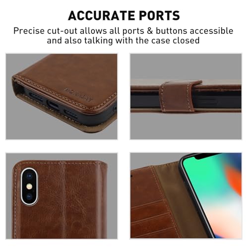 MONASAY Wallet Case for iPhone X/Xs with 3 Card Holders - Brown | Kickstand,RFID Blocking,6.6 feet of shock absorption,PU Leather,Strong Magnetic Closure,Fits 5.8 inch ONLY,screen Protector - color: Brown