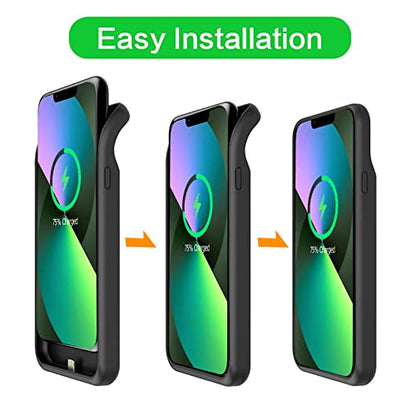 Battery Case for iPhone 13, [Upgraded] 10000mAh Rechargeable Portable Charging Case with Wireless Charging Compatible for iPhone 13 (6.1 inch) with Carplay Extended Battery Pack Charger Case (Black) - size: iPhone 13