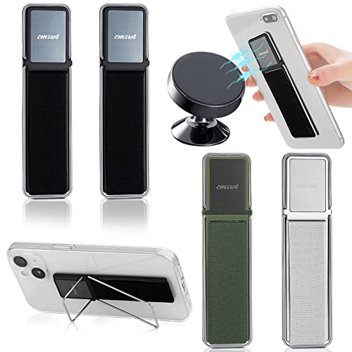 4 Pieces Phone Grip Strap Telescopic Phone Kickstand Elastic Finger Holer Hand Strap Adhesive Loop for Phone Grip with Stand Compatible with Most Smartphones (Black, Silver, Green) - color: Black, Silver, Green