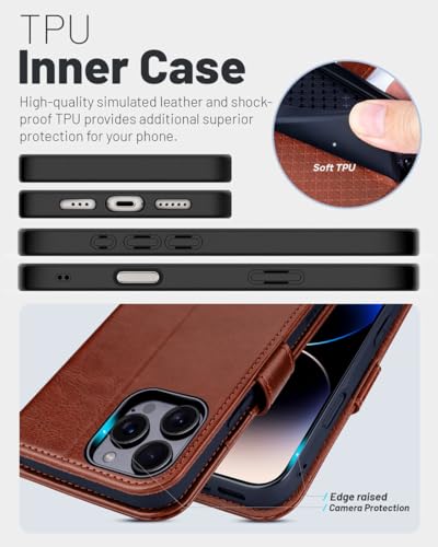 OCASE Compatible with iPhone 16 Pro Wallet Case, PU Leather Flip Folio Case with Card Holders RFID Blocking Kickstand [Shockproof TPU Inner Shell] Phone Cover 6.3 Inch 2024, Dark Brown - color: Dark Brown