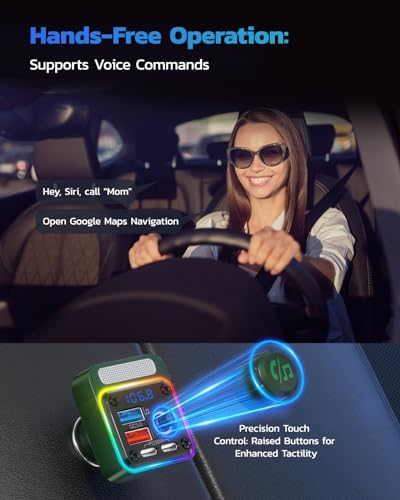 Nulaxy 54W Bluetooth 5.3 Car Adapter, FM Transmitter 4-Port Fast Charging - color: Green