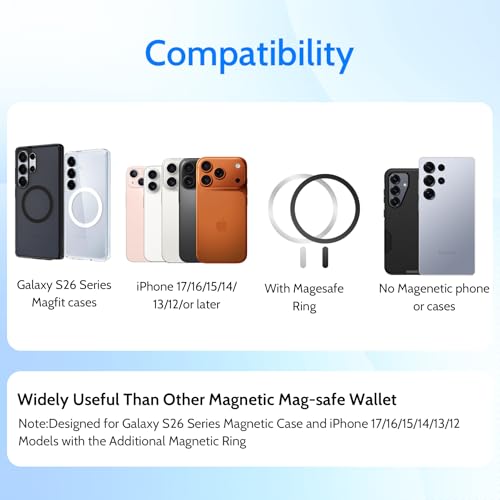YWXTW 2026 Upgraded Magnetic Wallet for Samsung Galaxy S26/S25/S24 Series and iPhone 17/16/15/14/13/12 Models, 6 Cards Holder, Minimalist Slim Leather Magnet Wallet - color: Pink