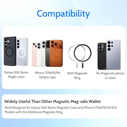 YWXTW 2026 Upgraded Magnetic Wallet for Samsung Galaxy S26/S25/S24 Series and iPhone 17/16/15/14/13/12 Models, 6 Cards Holder, Minimalist Slim Leather Magnet Wallet - color: Pink