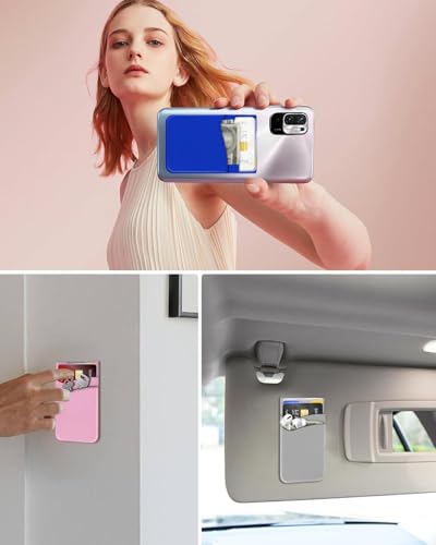Silicone Card Holder for Phone Case, Stick On Wallet for iPhone - color: Black+White+DeepBlue+Gray+HotPink