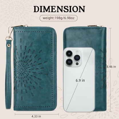 APHISON Wallet Women Large Capacity Clutch Purse For Ladies Card Holder RFID Wristlet Phone Zipper Coin Travel Pocket - color: 07-peacock blue