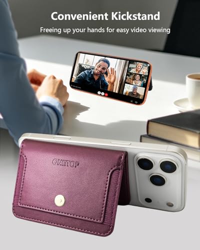 ONETOP for MagSafe Wallet,Magnetic Phone Wallet with 5 Card Slots,Purple | 1-12 Cards/Cash Holder for iPhone 17/16/15/14/13/12 Series,Detachable Wallet Stick-On Back,PU Leather RFID Blocking Kickstand - color: Purple