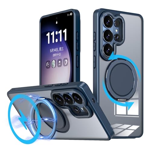 360 Rotatable Magnetic Stand for Samsung Galaxy S26 Ultra Case with Ring Kickstand, Compatible with Magsafe,Military Grade Shockproof Translucent Protective Case - 6.9 inch,Blue - color: Blue, size: For Samsung Galaxy S26 Ultra
