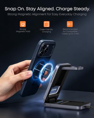 Qi2.2 25W 3-in-1 Foldable Magnetic Wireless Charger for iPhone, Night Light