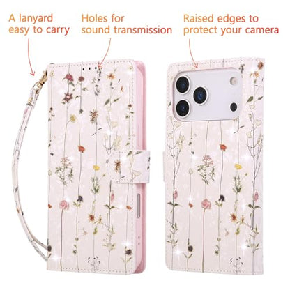 UEEBAI Wallet Case for iPhone 17 Pro, PU Leather Phone Cover Kickstand RFID Blocking Flip Case Card Slots Wrist Strap Relief Engraved Pattern Magnetic Closure Flower Folio Wallet, Vine - color: Vine, size: iPhone 17 Pro