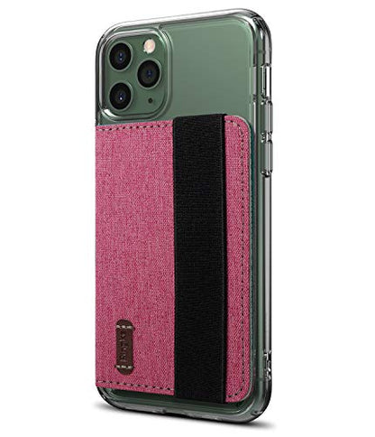 Ringke Flip Card Holder with Elastic Hand Strap Slim Soft Band Grip Fashion Multi-Card Slot 3M Stick-On Wallet Credit Card Cash Mini Pouch Attachment Compatible with Most Smartphones - Pink - color: 1-Band Pink