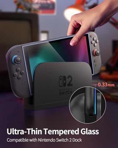 Ambison for Nintendo Switch 2 Screen Protector 2025 [0 Bubbles] Auto Alignment Kit Switch2 Screen Protector Tempered Glass [5X Stronger Durable] Full Coverage Nintendo Switch 2 Accessories, 2 Pack - size: Switch 2 (2025)*2Pcs with Flawless Fit Tray