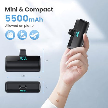 [2-Pack]Mini Portable Charger for iPhone 17/16 Series,Upgraded 5500mAh PD Fast Charging USB C Power Bank,Travel Essential Battery Pack for iPhone 17/17 Pro Max/16/15 Series Galaxy Android-Black+Black - color: Black+Black