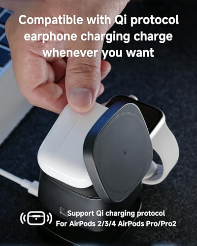4-in-1 Wireless Charging Station, 15W Fast Charging - color: BLACK