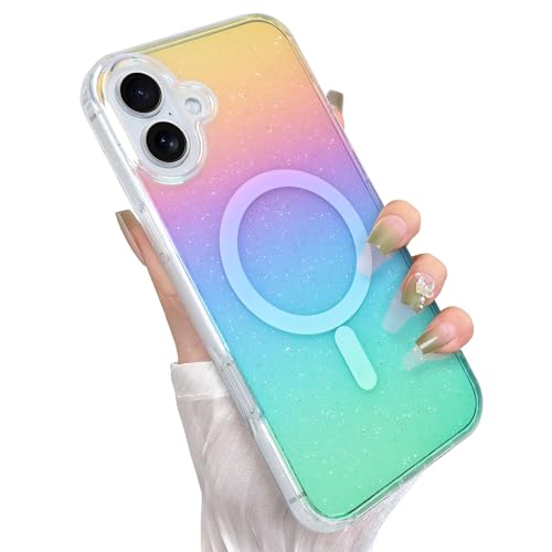 Cute Glitter Case for iPhone 17 Case, Iridescent Colors | Compatible with Magsafe, Clear Girly Aesthetic Gradient Rainbow Sparkly Bling Magnetic Phone Cover for Women Girls - color: 09 Iridescent Glitter, size: iPhone 17 (6.3 inch)