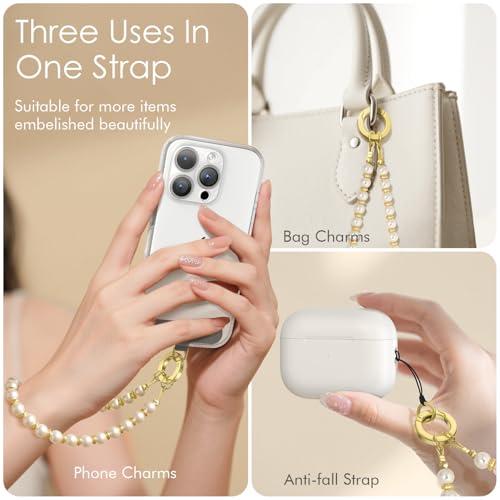 SURPHY Phone Charm, Handmade Beaded Phone Wrist Strap with Tether Tab - color: A- Pearl Gold