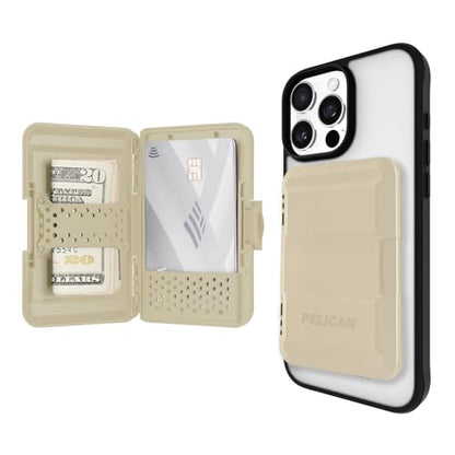 Pelican MagSafe Wallet for iPhone - Slim Magnetic Phone Wallet - Desert Tan | Heavy Duty MIL-STD Snap-On Magnetic Card Holder - Detachable Hard MagSafe Wallet for iPhone 17 Pro Max/16/15/14/13/Pixel 10 - color: Desert Tan, style: Protector