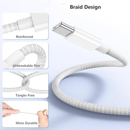 USB C to USB C Cable 10FT 60W Apple MFi Certified Long Fast Woven Charging Cord for Apple iPhone 17/16/15, iPad A16/10th Gen, iPad Pro 13/12.9/11-in, iPad Air, MacBook Neo - size: 10ft
