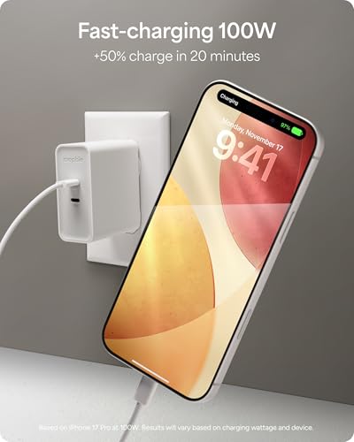 Mophie Speedport 100 GAN USB-C Charger Block - 100W Fast Wall Charger, 2× USB‑C PD Ports, Compact Foldable Prongs, Made with Recycled Materials, for Smartphones, Tablets, Headphones - style: 100W