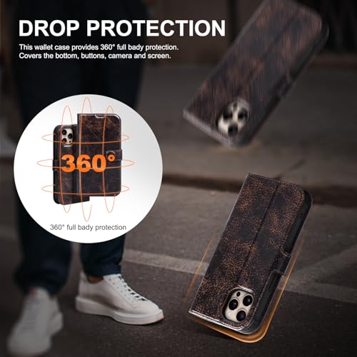 Leather Case Compatible with iPhone 14 Pro Max Wallet 6.7" | Genuine Leather 2-in-1 Magnetic Detachable Shockproof,Flip Folio Cover with Card Slot,Wireless Charging RFID Blocking Coffee - color: Brown Coffee, size: 6.7"-14 Pro Max