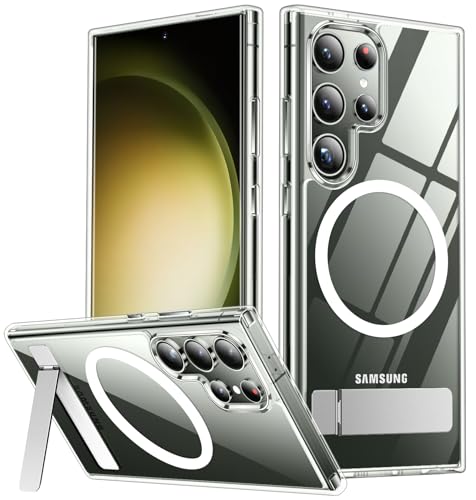 SPIDERCASE Magnetic for Samsung Galaxy S23 Ultra Case, [3 Stand Ways][ Military Grade Drop Protection] with Invisible Stand Shockproof Slim Case for Samsung S23 Ultra 6.8", Clear - color: Clear, size: S23 Ultra