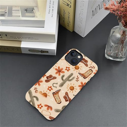 ZHEGAILIAN Case Compatible with iPhone 14 Plus,Denim Boots Cactus Design Phone Case,Matte Mixed Double-Layer Hard Shell+Soft Silicone TPU Shock Protective - color: Denim boots cactus, size: iPhone 14 Plus
