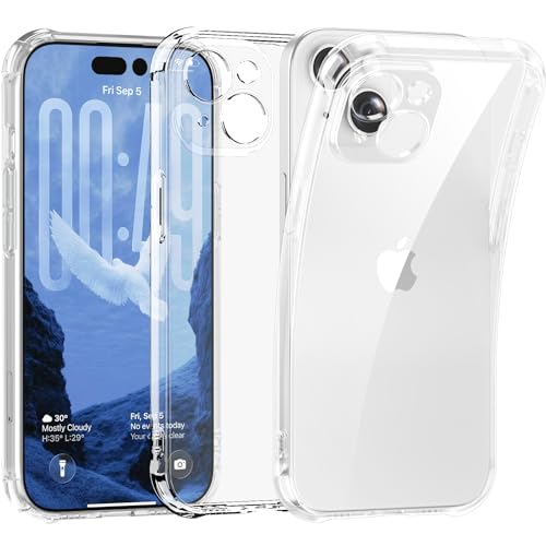 Soft TPU Clear Case for iPhone 15 case 6.1 inch | Not-Yellowing，Military Drop Protection，Shockproof Transparent Silicone Case, Ultra Slim & Thin，Camera Protection,Clear - size: for iPhone 15