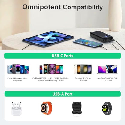 Portable Charger 40000mah Power Bank, USB-C (22.5W) Fast Charging Battery Pack Portable Phone Charger for iPhone 16 Pro/16/15/14/13 Series, Android Samsung Galaxy, Battery Bank for Travel Camping